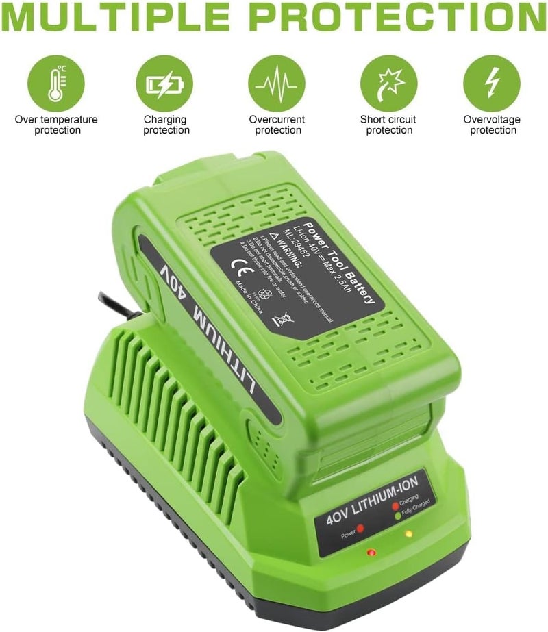 Powilling Replacement Charger Compatible with Greenworks 40V Battery Charger Lithium Ion 29482 29462 29472 2901319 2938302 BAF702 L-300 BAF704 BAF705 Compatible with 40V G-MAX Power Tools - Image 5